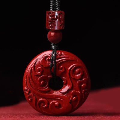 Foviel Natural Cinnabar Lotus Peace Buckle Blessing Necklace String Pendant