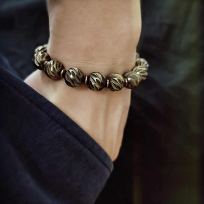 Bracelet Foviel Vintage en cuivre et laiton à motif de sculpture sur couteau vieilli, symbole de richesse