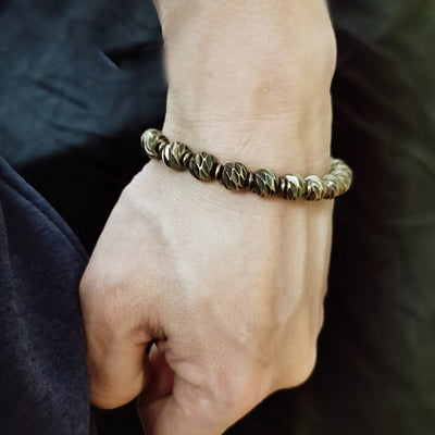 Bracelet Foviel Vintage en cuivre et laiton à motif de sculpture sur couteau vieilli, symbole de richesse