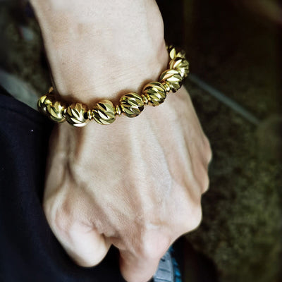 Bracelet Foviel Vintage en cuivre et laiton à motif de sculpture sur couteau vieilli, symbole de richesse