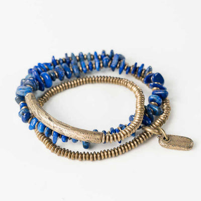 Buddha Stones Irregular Shape Triple Wrap Lazurite Balance Bracelet - image 3