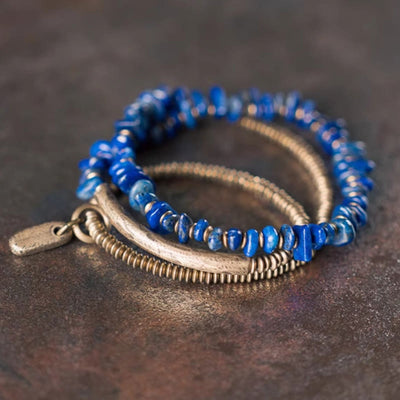 Buddha Stones Irregular Shape Triple Wrap Lazurite Balance Bracelet - image 1