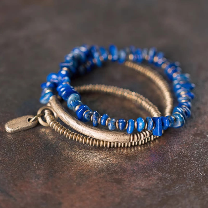 Buddha Stones Irregular Shape Triple Wrap Lazurite Balance Bracelet - image 1