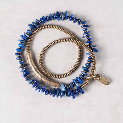 Buddha Stones Irregular Shape Triple Wrap Lazurite Balance Bracelet - image 2