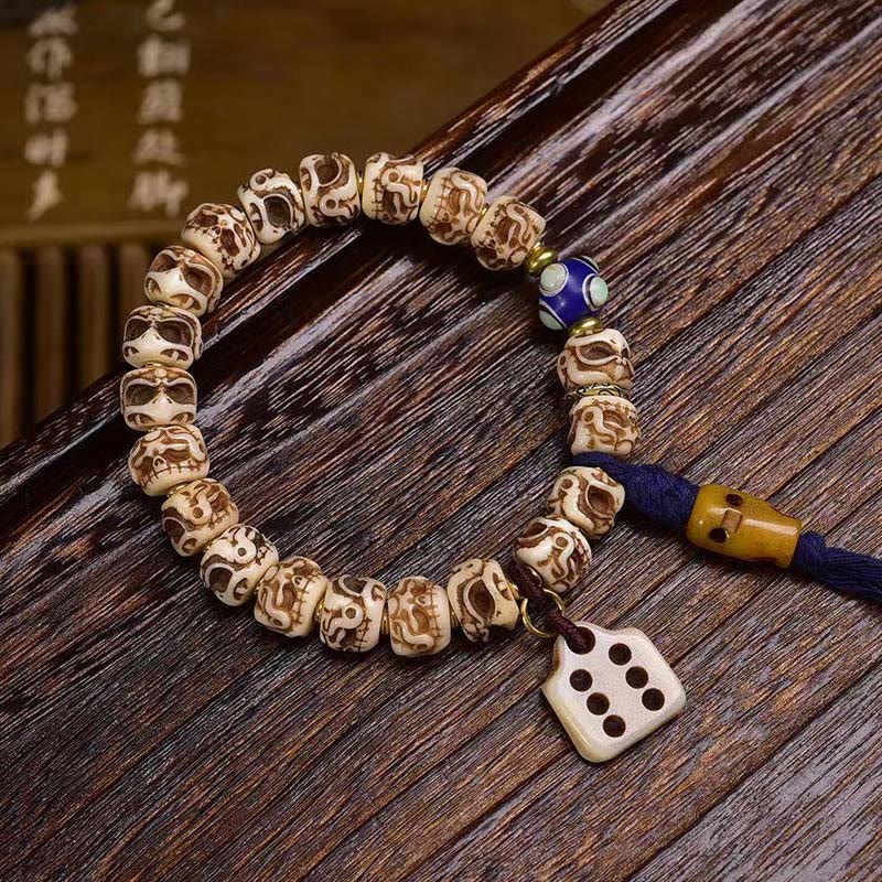 Foviel Tibetan Camel Bone Garuda Carved Protection Tassel Bracelet