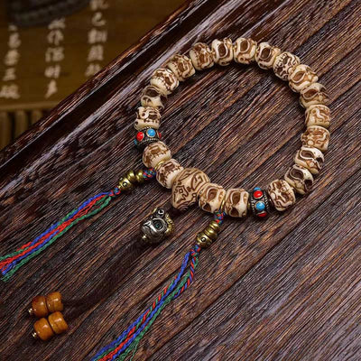 Foviel Tibetan Camel Bone Garuda Carved Protection Tassel Bracelet