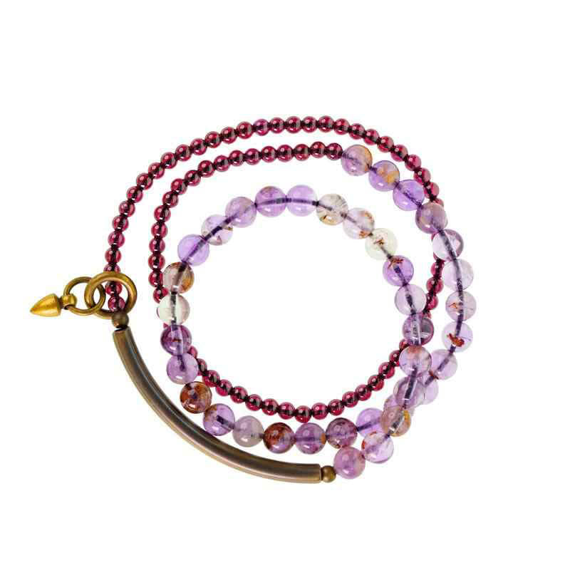 Foviel Retro 6mm Amethyst 4mm Garnet Multilayer Balance Bracelet