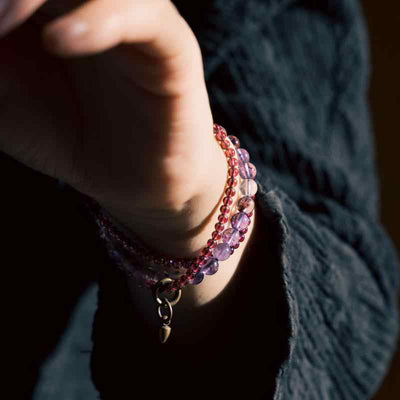 Foviel Retro 6mm Amethyst 4mm Garnet Multilayer Balance Bracelet