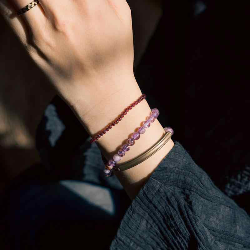 Foviel Retro 6mm Amethyst 4mm Garnet Multilayer Balance Bracelet