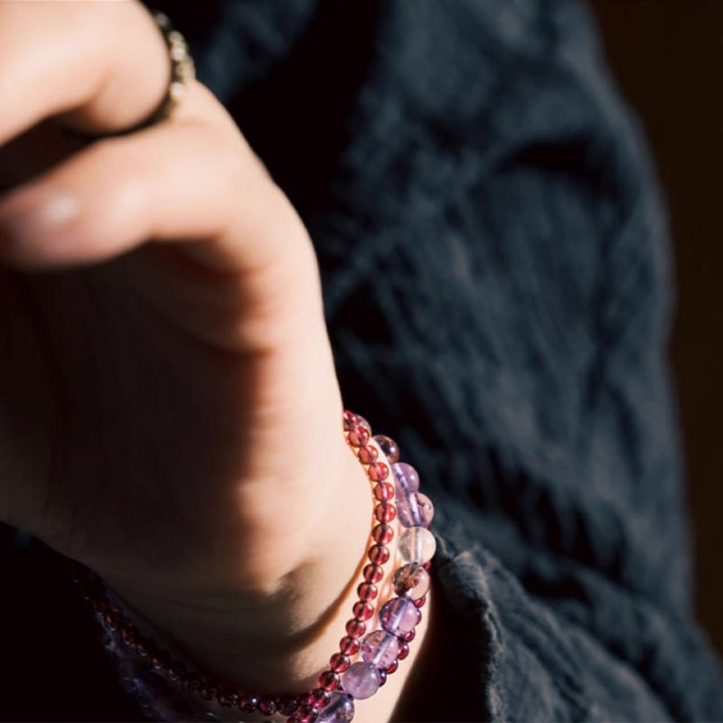 Foviel Retro 6mm Amethyst 4mm Garnet Multilayer Balance Bracelet