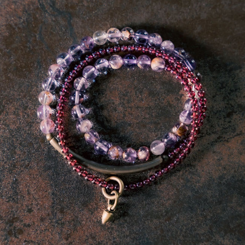 Foviel Retro 6mm Amethyst 4mm Granat Multilayer Balance Armband