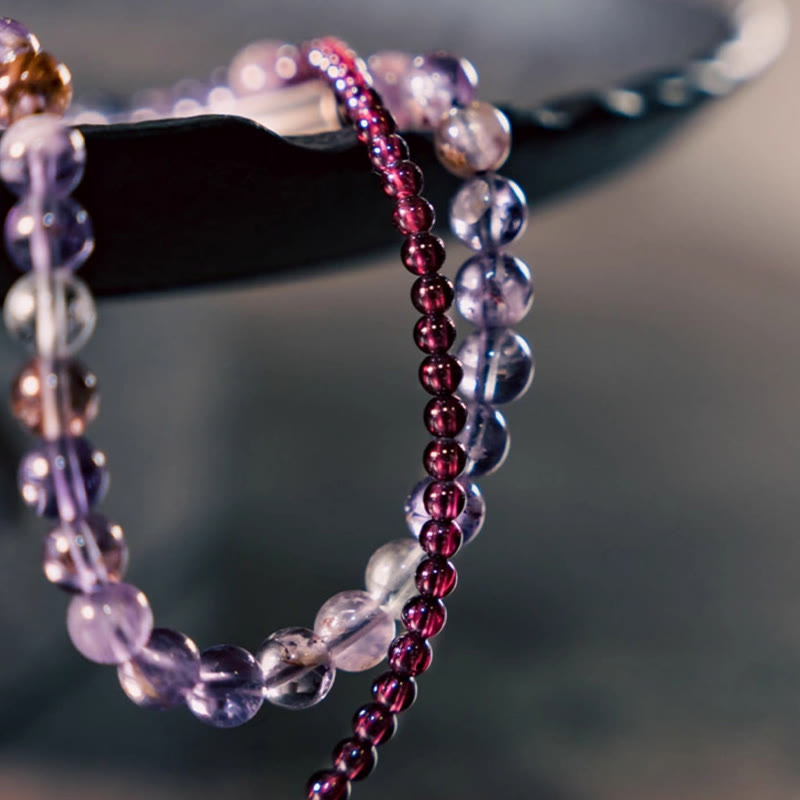 Foviel Retro 6mm Amethyst 4mm Garnet Multilayer Balance Bracelet