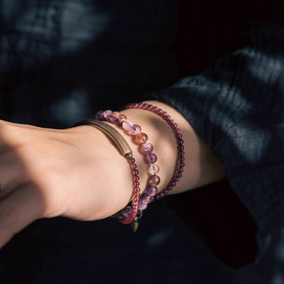 Foviel Retro 6mm Amethyst 4mm Garnet Multilayer Balance Bracelet