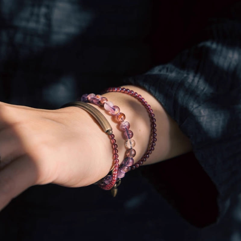 Foviel Retro 6mm Amethyst 4mm Garnet Multilayer Balance Bracelet