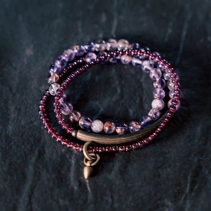 Foviel Retro 6mm Amethyst 4mm Granat Multilayer Balance Armband