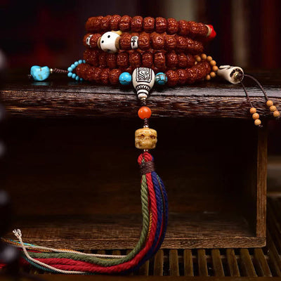 Foviel 108 Perlen Rudraksha Bodhi Samen Wealthator Mala