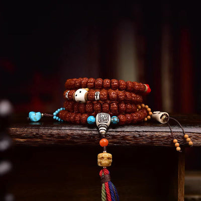 Foviel 108 Perlen Rudraksha Bodhi Samen Wealthator Mala