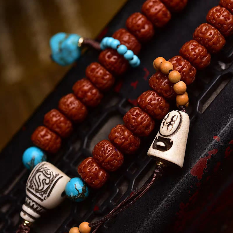 Foviel 108 Beads Rudraksha Bodhi Seed Wealth Tassel Mala