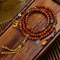 Mala de force Foviel Tibet 108 perles en os avec perle Dzi