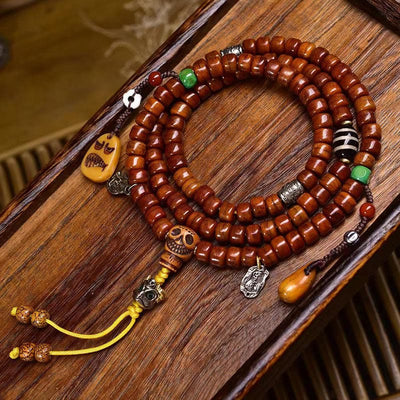 Mala de force Foviel Tibet 108 perles en os avec perle Dzi