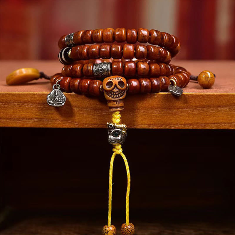 Mala de force Foviel Tibet 108 perles en os avec perle Dzi