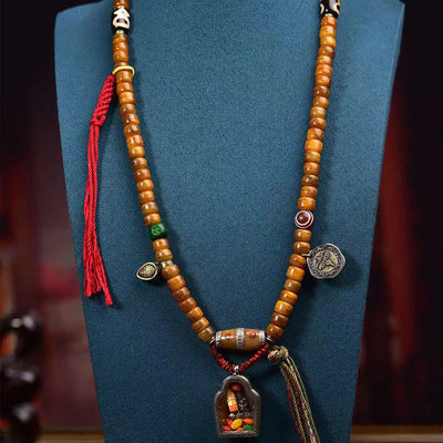 Mala Foviel tibétain de 108 perles en os de chameau avec pompon porte-bonheur