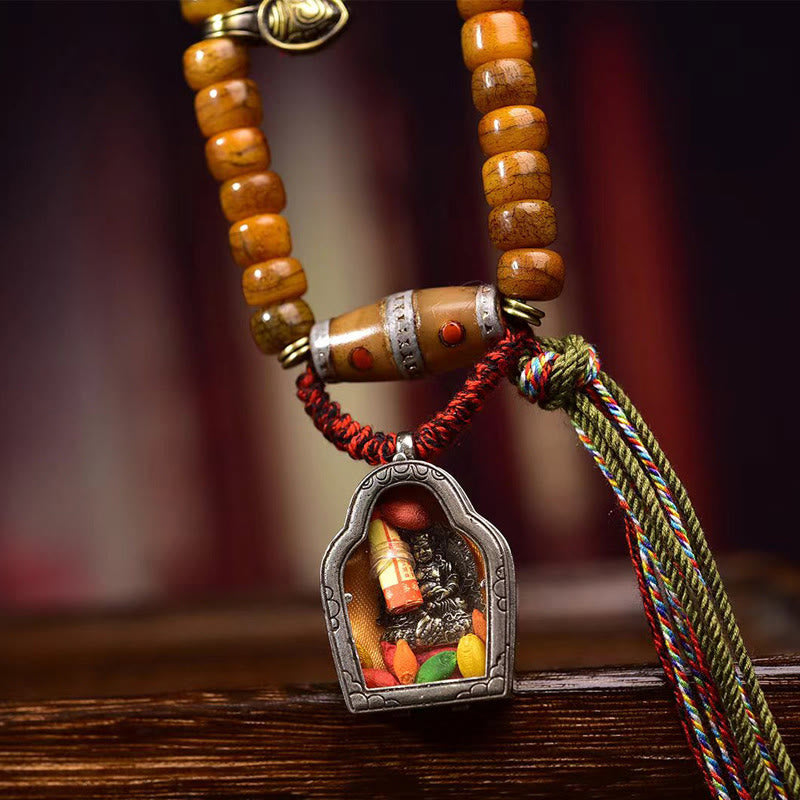 Mala Foviel tibétain de 108 perles en os de chameau avec pompon porte-bonheur
