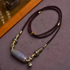 Foviel Tibet Dzi Bead Om Mani Padme Hum Protection Necklace Pendant