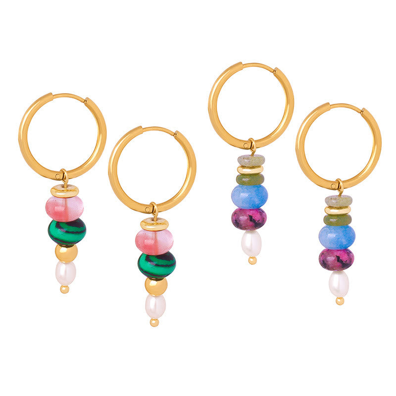 Boucles d'oreilles Foviel en acier titane avec perles en agate rouge naturelle et design de pierre Marnyi tibétaine, symbole de confiance