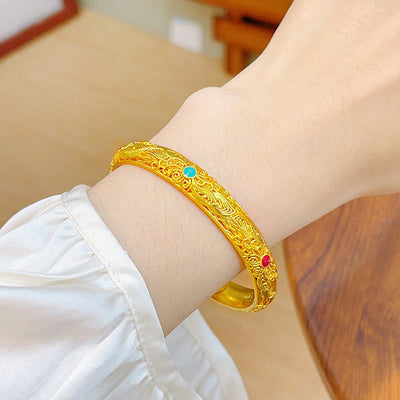 Foviel Kupfer überzogen Gold Blumen Blätter Glück Armband Armreif