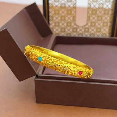 Foviel Kupfer überzogen Gold Blumen Blätter Glück Armband Armreif