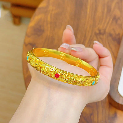 Foviel Kupfer überzogen Gold Blumen Blätter Glück Armband Armreif