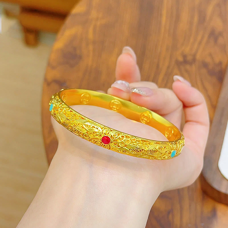 Foviel Kupfer überzogen Gold Blumen Blätter Glück Armband Armreif