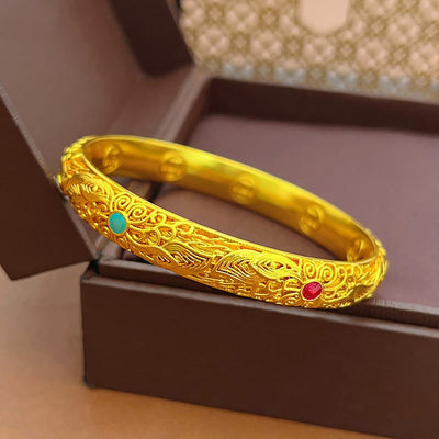 Foviel Kupfer überzogen Gold Blumen Blätter Glück Armband Armreif