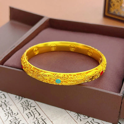 Foviel Kupfer überzogen Gold Blumen Blätter Glück Armband Armreif