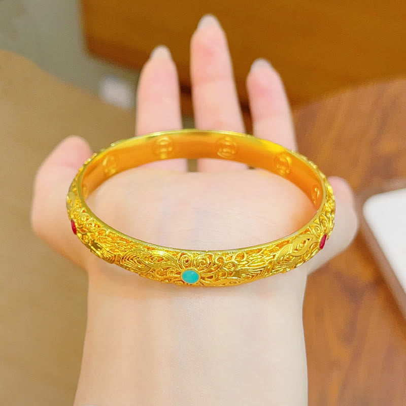 Foviel Kupfer überzogen Gold Blumen Blätter Glück Armband Armreif