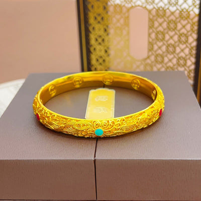 Foviel Kupfer überzogen Gold Blumen Blätter Glück Armband Armreif