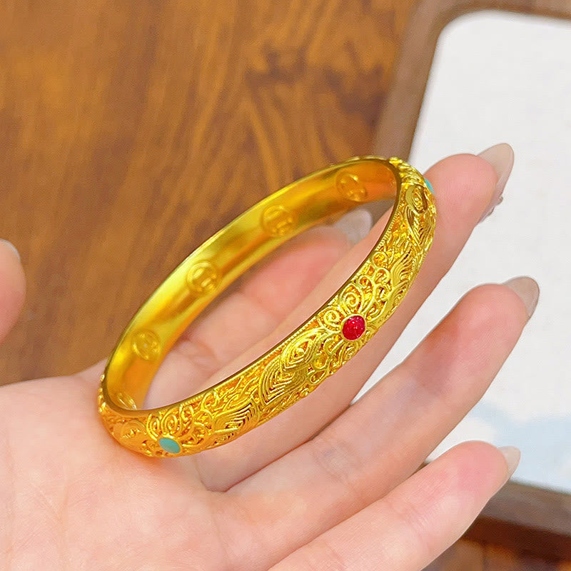 Foviel Kupfer überzogen Gold Blumen Blätter Glück Armband Armreif