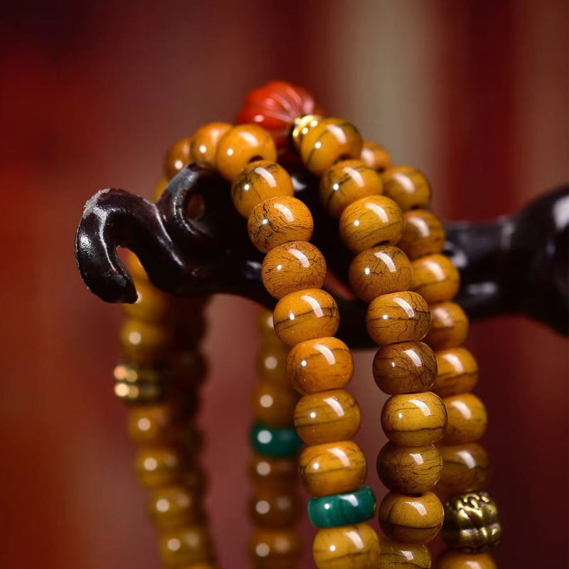 Foviel Tibetan 108 Beads Bone Beads Dzi Bead Keep Away Evil Spirits Mala