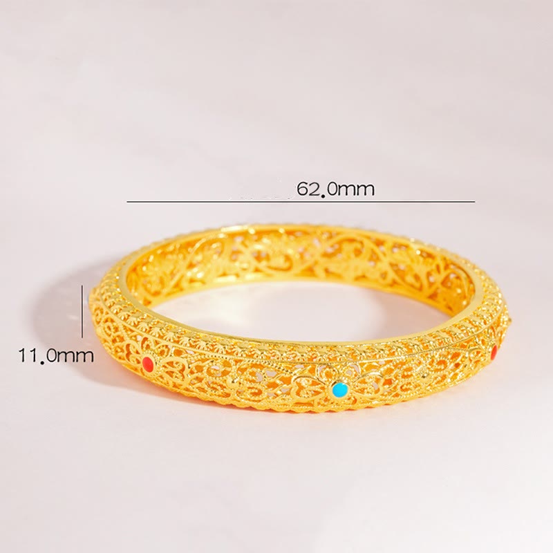 Foviel Copper Plated Gold Flowers Vine Pattern Luck Bracelet Bangle 2.44 IN (62 MM)