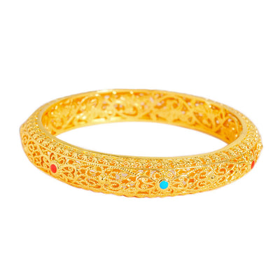 Foviel Copper Plated Gold Flowers Vine Pattern Luck Bracelet Bangle 2.44 IN (62 MM)