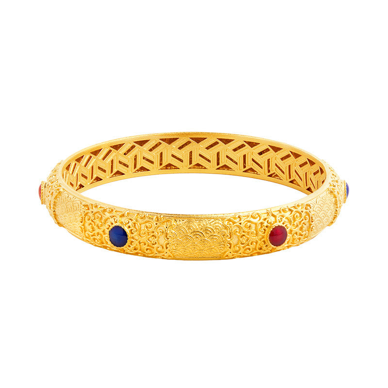 Foviel 925 Sterling Silber Goldene auffällige Wolken Hollow Design Schutz Armband Armreif 2.20 IN (56 MM)