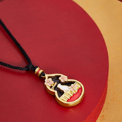 Foviel 925 Sterling Silver Peach Blossom Cat Gourd Pattern Protection Necklace Pendant