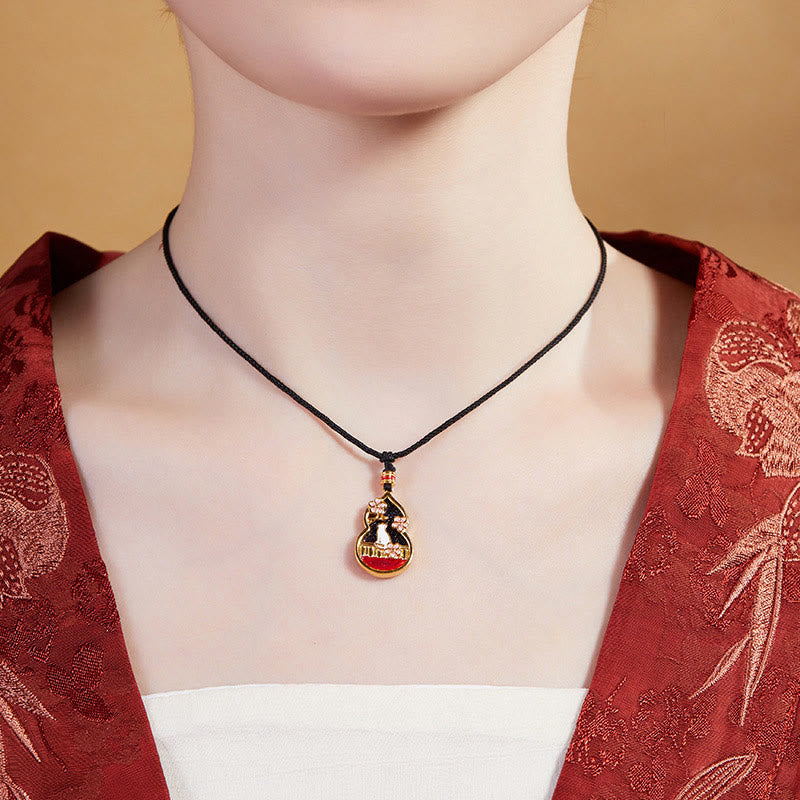 Foviel 925 Sterling Silver Peach Blossom Cat Gourd Pattern Protection Necklace Pendant