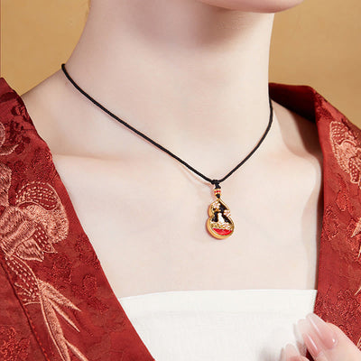 Foviel 925 Sterling Silver Peach Blossom Cat Gourd Pattern Protection Necklace Pendant