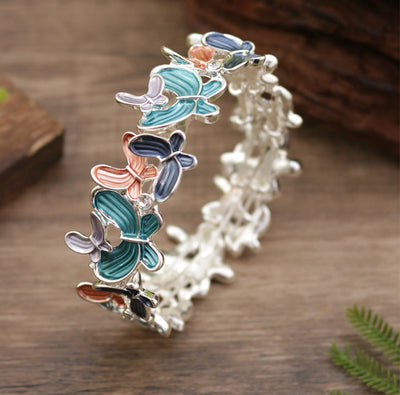 Foviel Colorful Butterfly Love Alloy Elastic Bracelet Bangle