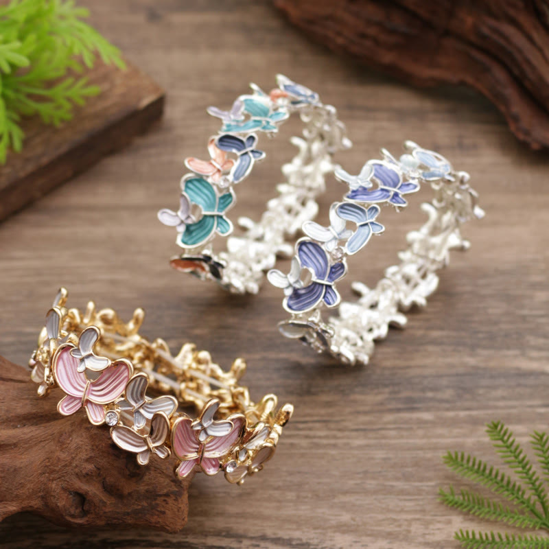 Foviel Colorful Butterfly Love Alloy Elastic Bracelet Bangle