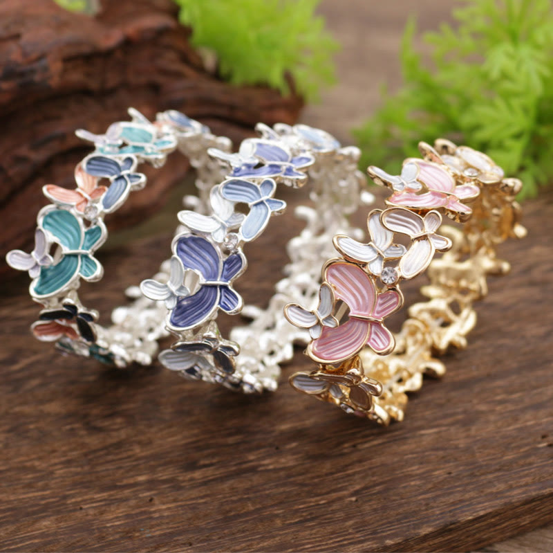 Foviel Colorful Butterfly Love Alloy Elastic Bracelet Bangle