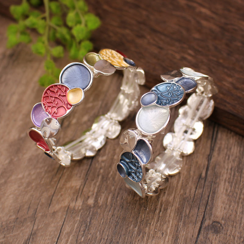 Bracelet jonc élastique Foviel, motif rond Arbre de vie, alliage unité