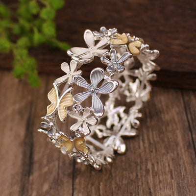 Foviel Colorful Butterfly Flowers Love Alloy Elastic Bracelet Bangle